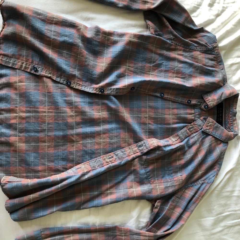 COPY - ALL SAINTS BLUE PLAID BUTTON UP SIZE EXTRA…